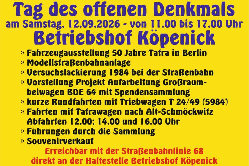 12.09.2026 Tag des offenen Denkmals in Köpenick